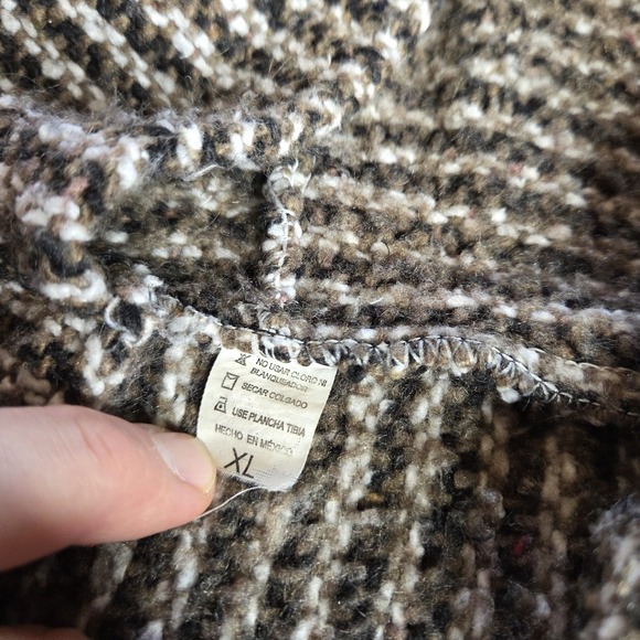 Baja Hoodie Mexico XL Brown White Striped Knit Poncho Pullover Kangaroo Pocket - Picture 8 of 9